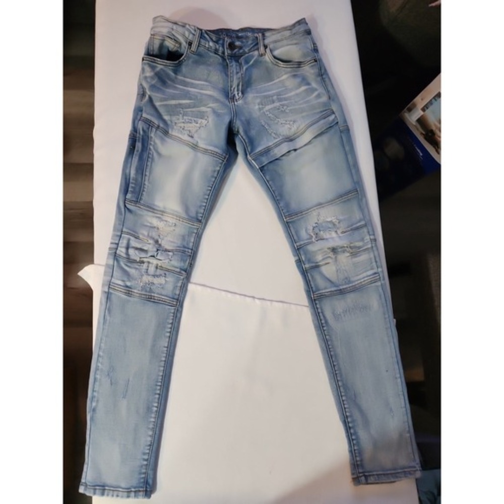 Crysp Denim Men's Zipper Moto Distressed Size 30 Skinny Stretch Jeans Fit‎ 30x30